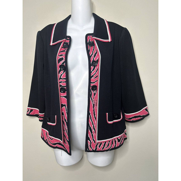 MING WANG Pink/ Black Acrylic Knit Jacket Blazer ~PM - Picture 4 of 5
